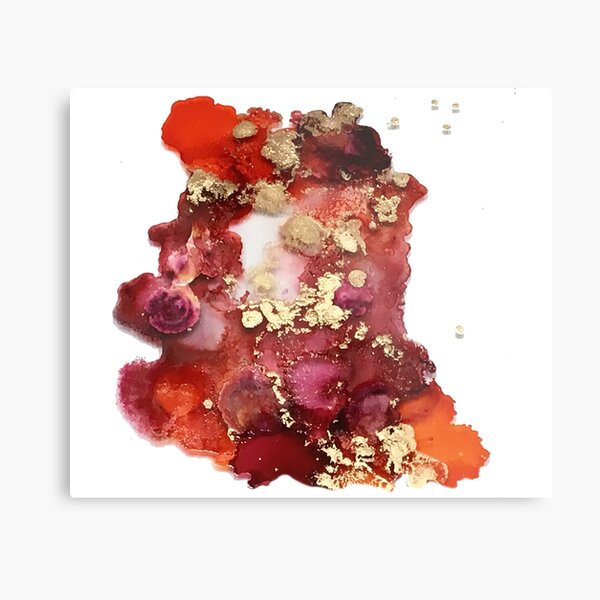 Cherry Riot - Cherry and Gold Abstract Ink Metal Print