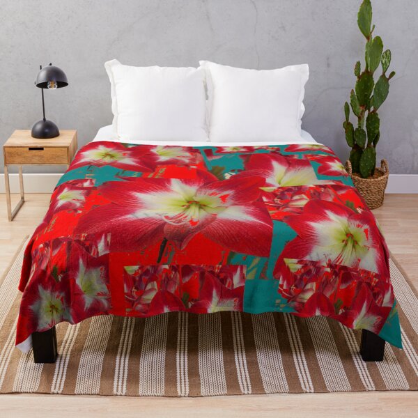 Item preview, ABSTRACT TEAL COLOR & RED AMARYLLIS FLOWERS PATTERN ART  designed and sold by sharlesart.