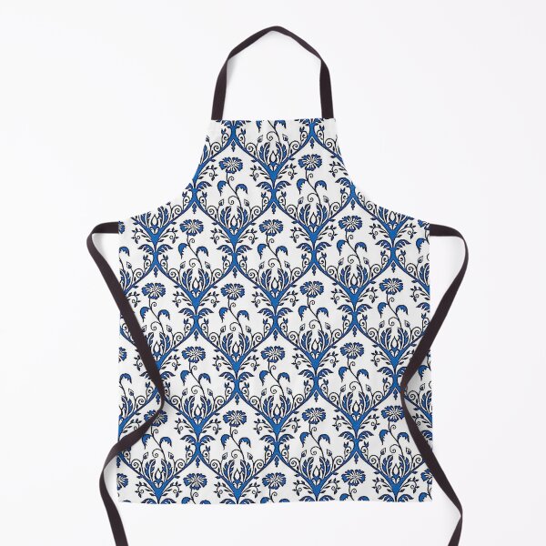 Item preview, ELECTRA 2 blue flower daisy baroque cornflower leaf patterns arabesque scrolls white vintage design style designed and sold by dragonemma.