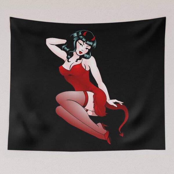 Item preview, Devilish Pin Up Girl Retro Halloween Pinup Art designed and sold by ArtistKimHunter.