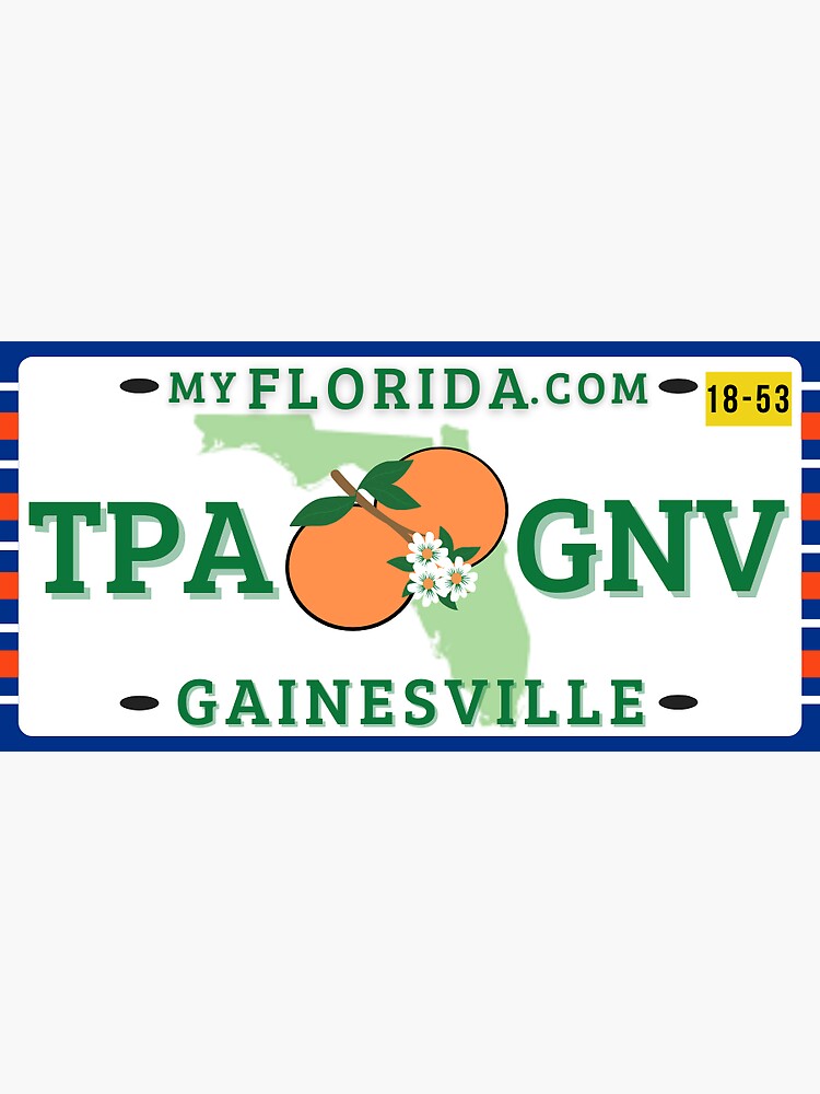 "Tampa to Gainesville License Plate " Sticker for Sale by