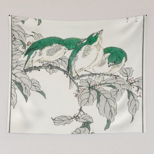 Item preview, japanese white eye and osmanthus fragrans illustration 28511023317 designed and sold by Bird-Lore.