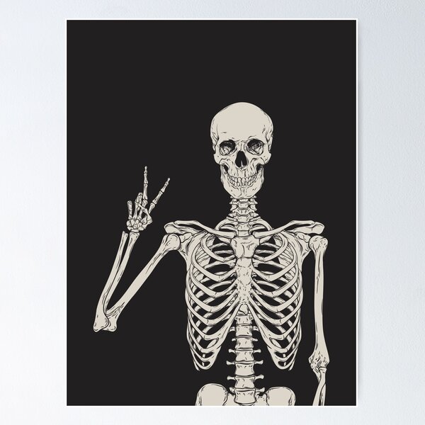 Item preview, Skeleton Giving The Peace Sign Dark Gothic Halloween Art Mystical Magical Art Illustration Skull Bones designed and sold by Ejaaz.
