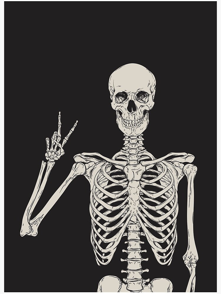 Skeleton Giving The Peace Sign Dark Gothic Halloween Art Mystical