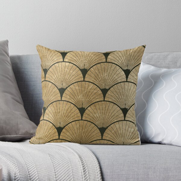 Art Deco elegance - golden fan Throw Pillow