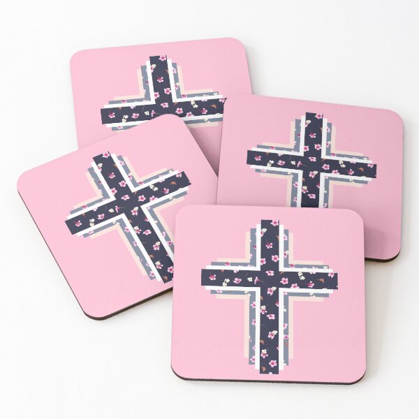 Item preview, Lovely layered floral Christian Cross on Pink Background designed and sold by Praytastic.