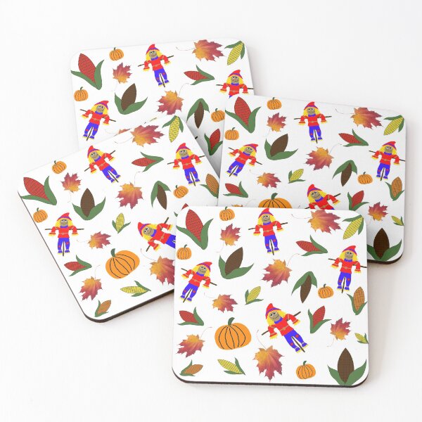 Item preview, Thanksgiving and fall pattern with pumpkins, corn, leaves, and scarecrows designed and sold by With My Hands By K.