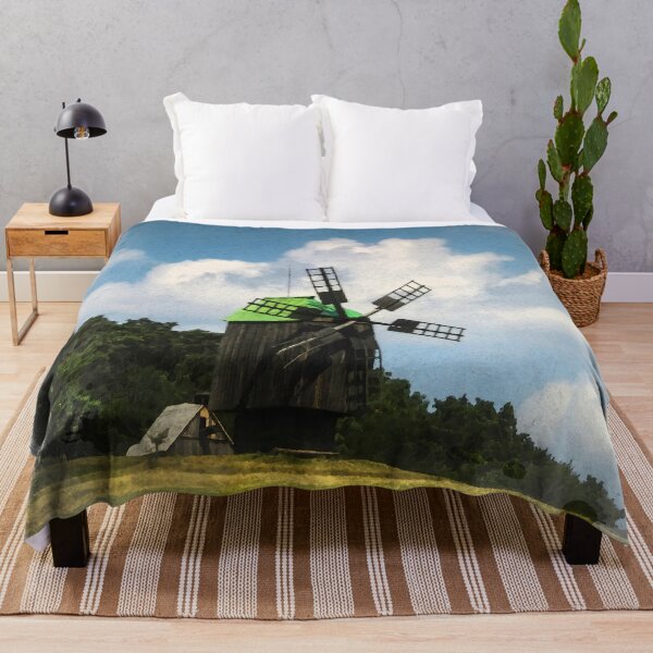 Item preview, Watercolor Ukraine Ancient Wooden Windmill & Tin Roofs on Meadow designed and sold by r-silver.
