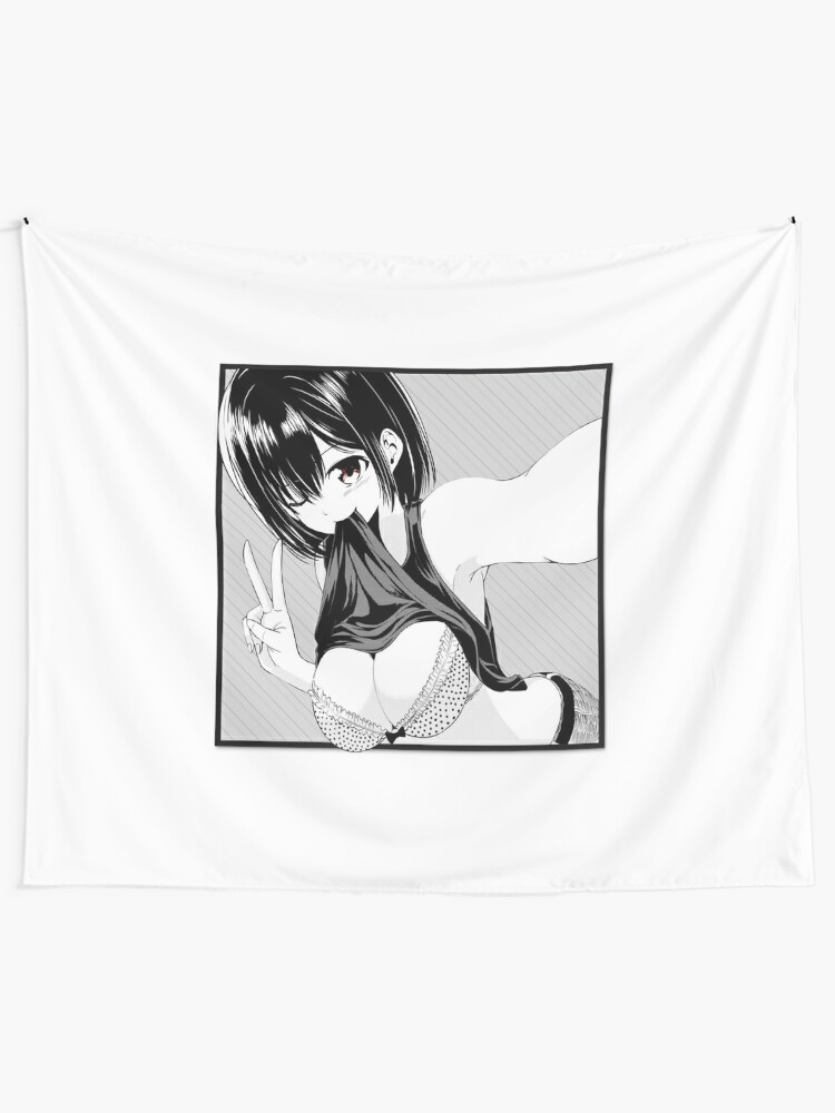 Waifu Material Japanese Hentai Manga Lewd Aesthetic Vaporwave Anime Selfie Peace Girl Tapestry 0642