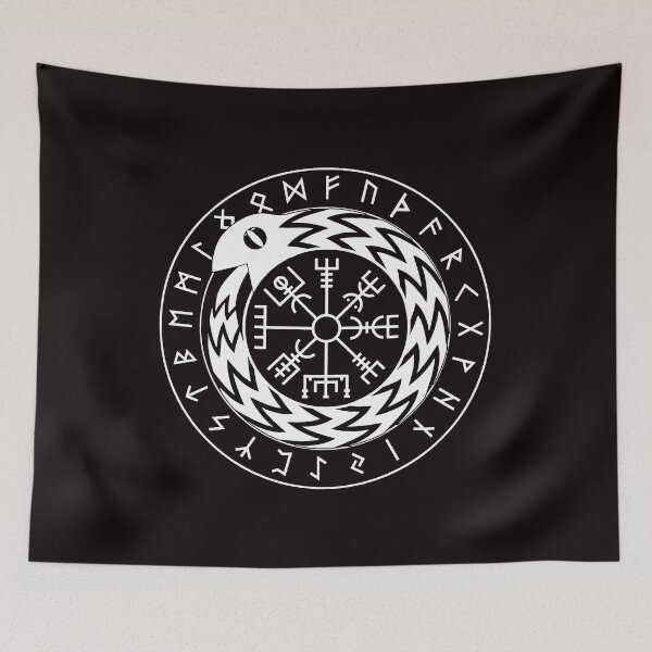 Item preview, Norse Mythology Jormungandr Vegvisir with Runes designed and sold by QuriousAlexis.