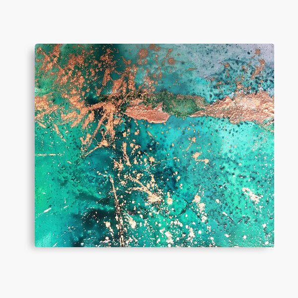 Universe Birth, Aqua and Copper Abstract Metal Print