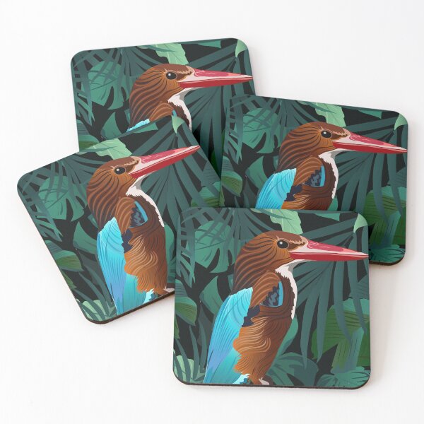 Aperçu de l'œuvre Kingfisher et fond de feuilles tropicales créée et vendue par DBkaushal.