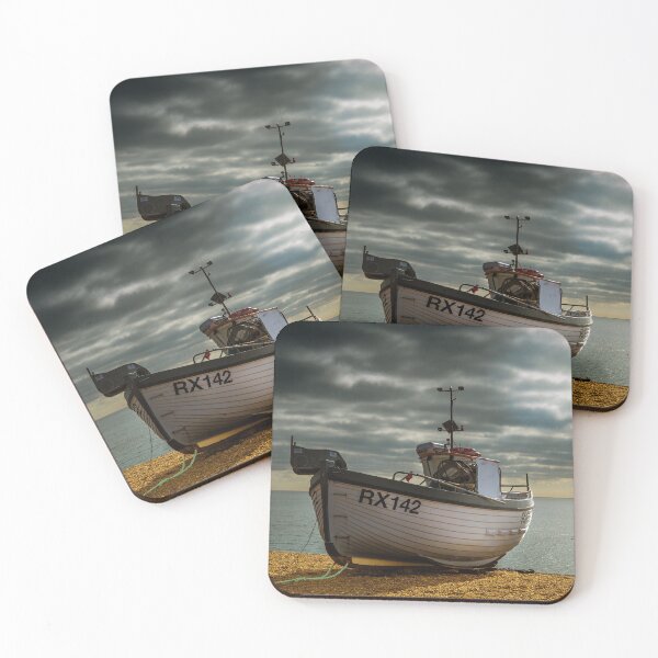 Item preview, Fishing boat at sunset on beach designed and sold by Papermouse.