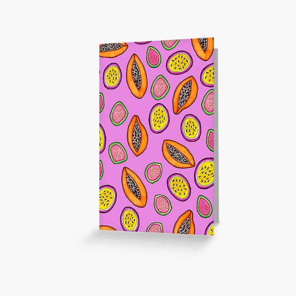 Tropical Papaya, Guava and Passion Fruit Pattern Greeting Card