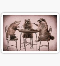 Two raccoons and opossum playing poker Sticker