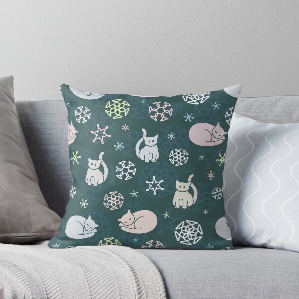 Item preview, Festive Winter Cats and Snowflakes Pattern -Forest Green designed and sold by nutmegfairy.