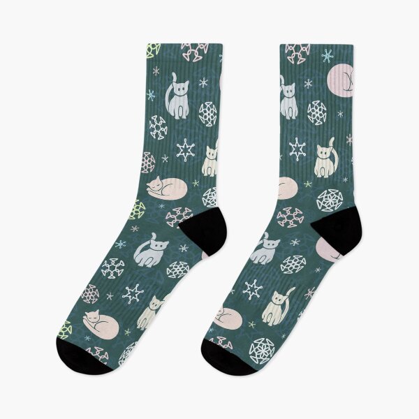 Item preview, Festive Winter Cats and Snowflakes Pattern -Forest Green designed and sold by nutmegfairy.