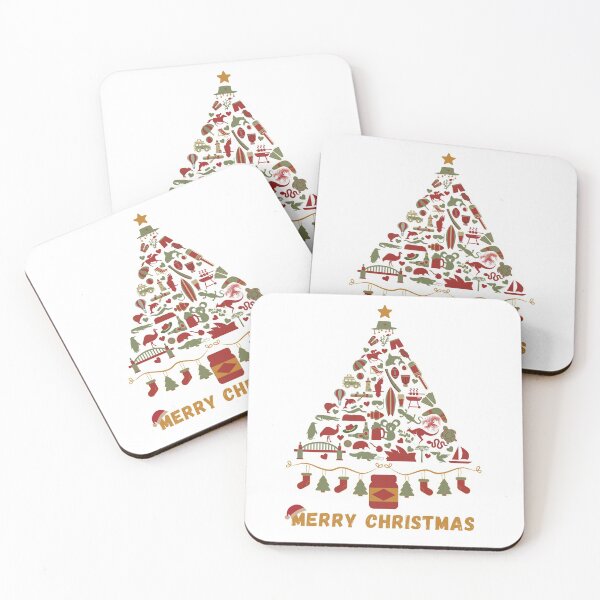 Item preview, Merry Christmas Australia | Australian Christmas Tree Made Up of Icons/Symbols  (in Vintage Xmas Colors, also available in Bright Colors) designed and sold by InkItStudio.