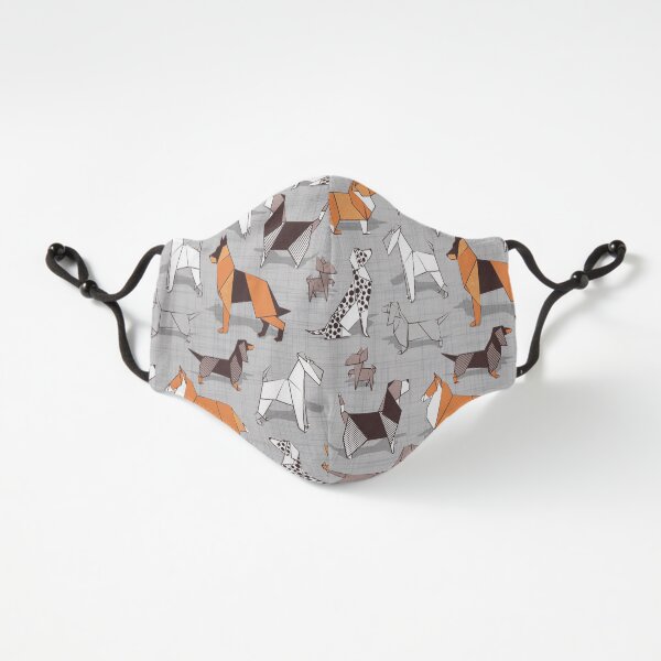 Origami doggie friends // grey linen texture background Fitted 3-Layer