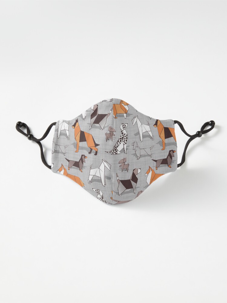 Alternate view of Origami doggie friends // grey linen texture background Mask