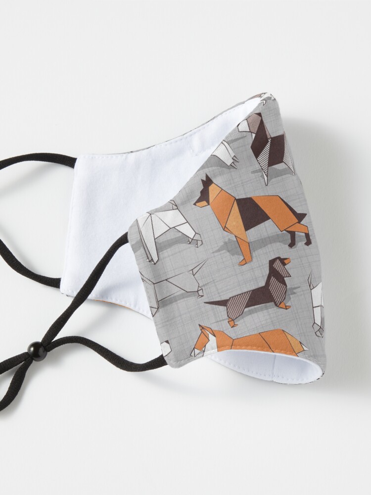 Alternate view of Origami doggie friends // grey linen texture background Mask