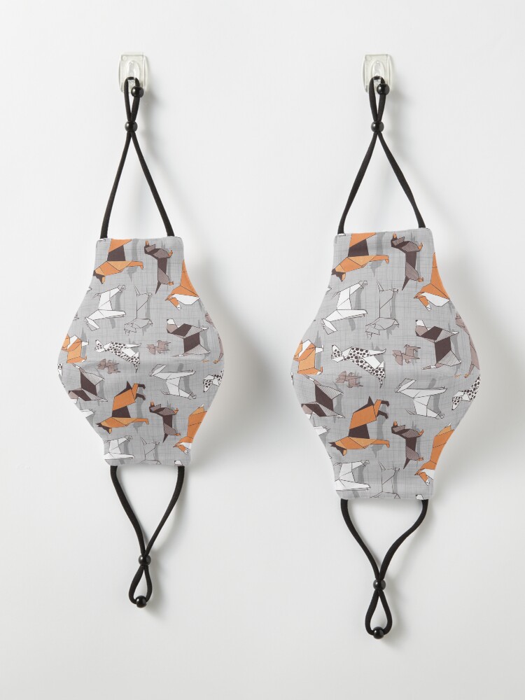 Alternate view of Origami doggie friends // grey linen texture background Mask
