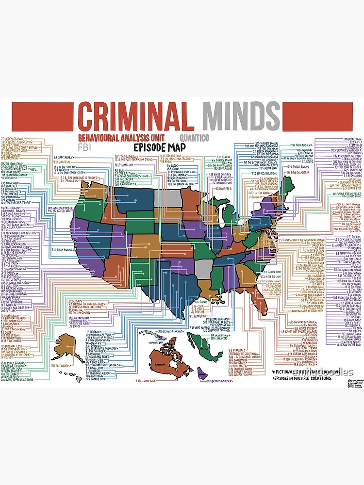 "Criminal Minds Episode Map" Poster for Sale by emilydoodles Redbubble