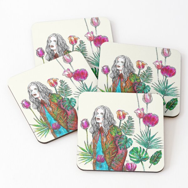 Item preview, Fashion Illustration - Woman and Tulips, Ferns and big Leaves. designed and sold by FanitsaArt.