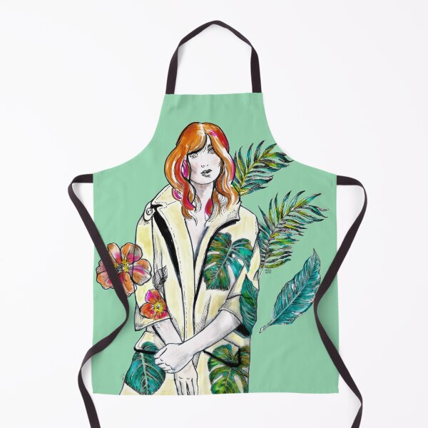 Item preview, Fashion Illustration - Woman in a Yellow Coat - Flowers and Big Green Leaves. designed and sold by FanitsaArt.
