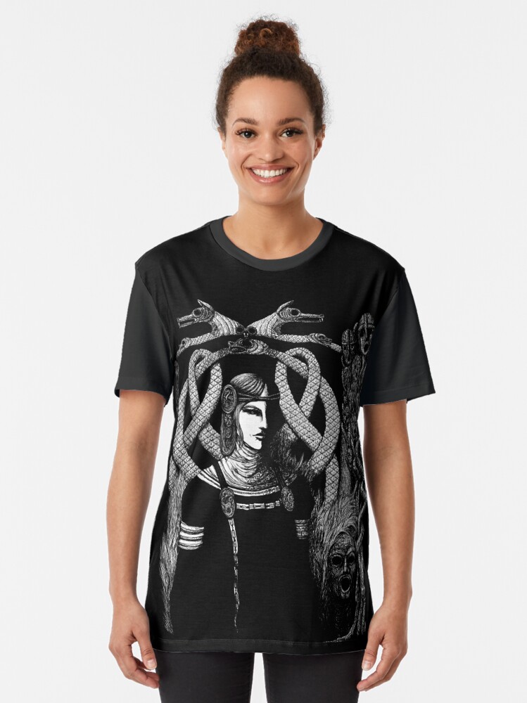 Alternate view of Hel in Black - white print for dark background Graphic T-Shirt
