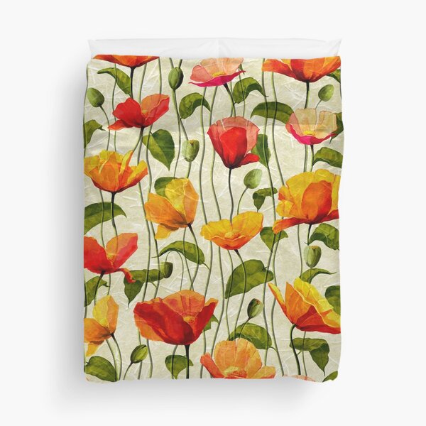 Vintage Textured Poppies patterns, Remembrance day Duvet Cover