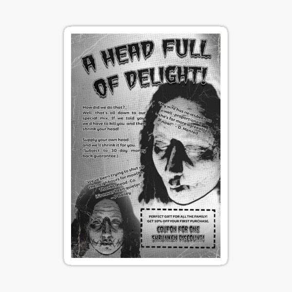 Shrunken Head Badvert | Bite-sized Horror for Halloween | Vintage Horror Sticker