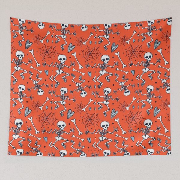 Item preview, Orange, red, white, cute Halloween watercolor pattern, boo, skeleton dancing, candy, bat, witch hat, pumpkin, latest Halloween bestselling, trending designed and sold by August-E.