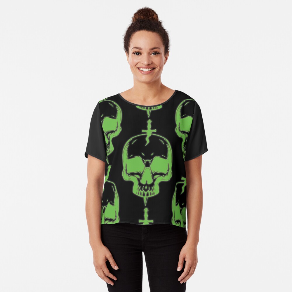 Halloween GREEN SKULL Chiffon Top