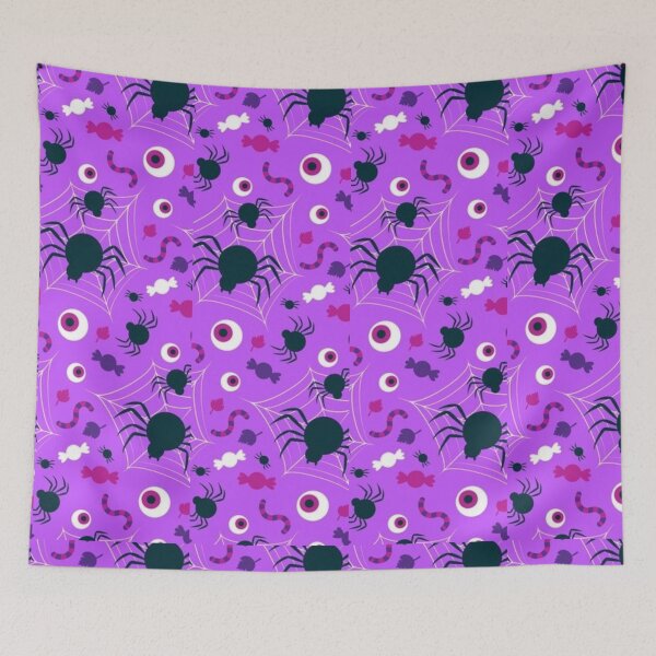 Item preview, Purple, black, white, cute Halloween watercolor pattern, boo, skeleton dancing, candy, bat, witch hat, pumpkin, latest Halloween bestselling, trending designed and sold by August-E.