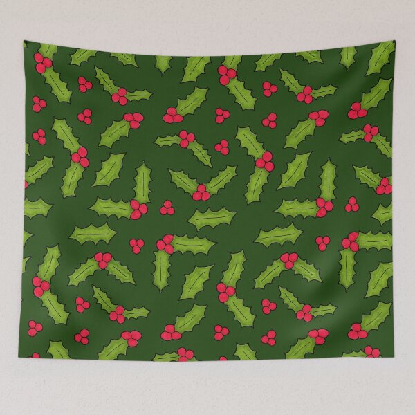 Item preview, Merry Christmas Holly Pattern on Dark Green designed and sold by Harriet Linton.