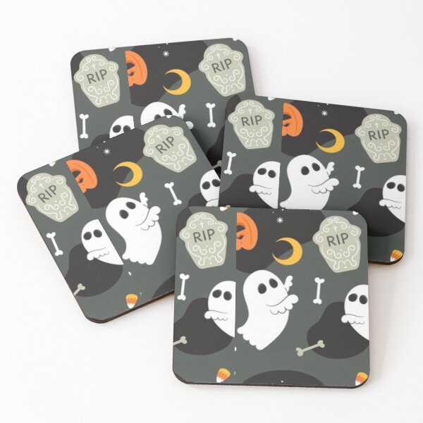Item preview, Orange, dark grey, white, cute Halloween watercolor pattern, boo, witch, candy, bat, witch hat, pumpkin, latest Halloween bestselling, trending designed and sold by August-E.