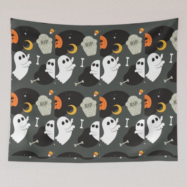 Item preview, Orange, dark grey, white, cute Halloween watercolor pattern, boo, witch, candy, bat, witch hat, pumpkin, latest Halloween bestselling, trending designed and sold by August-E.
