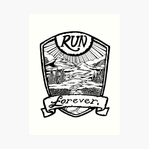 Run Forever - Black and white Art Print