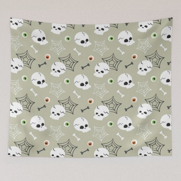 Item preview, Gray, Orange, green, white, cute Halloween watercolor pattern, boo, witch, candy, bat, witch hat, pumpkin, latest Halloween bestselling, trending designed and sold by August-E.
