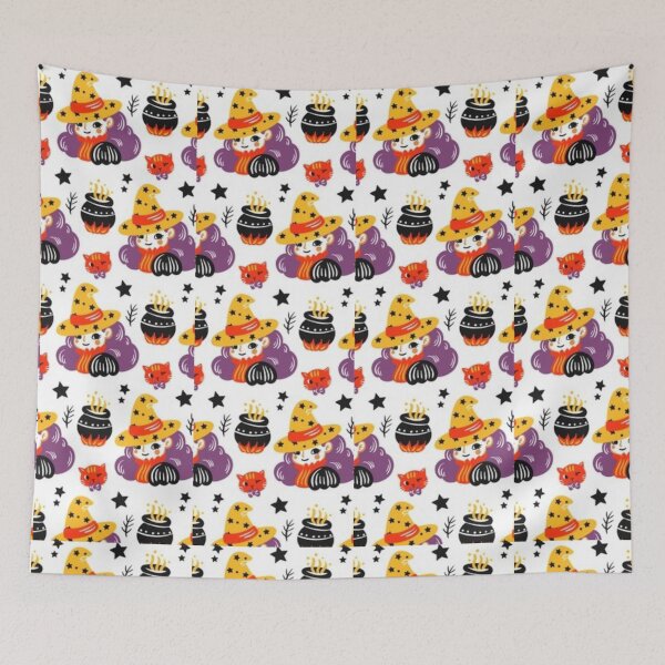 Item preview, Yellow, Black, Gray, Orange, white, cute Halloween watercolor pattern, boo, witch, candy, bat, witch hat, pumpkin, latest Halloween bestselling, trending designed and sold by August-E.