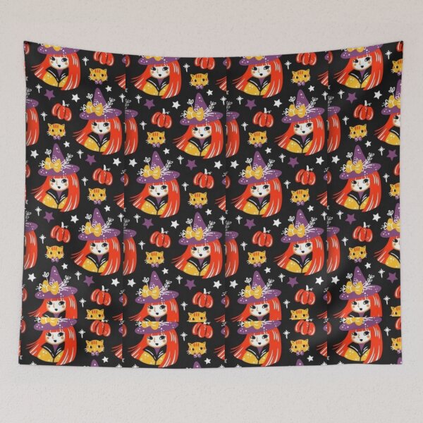 Item preview, Yellow, Black, Orange, purple, cute Halloween watercolor pattern, boo, witch, candy, bat, witch hat, pumpkin, latest Halloween bestselling, trending designed and sold by August-E.