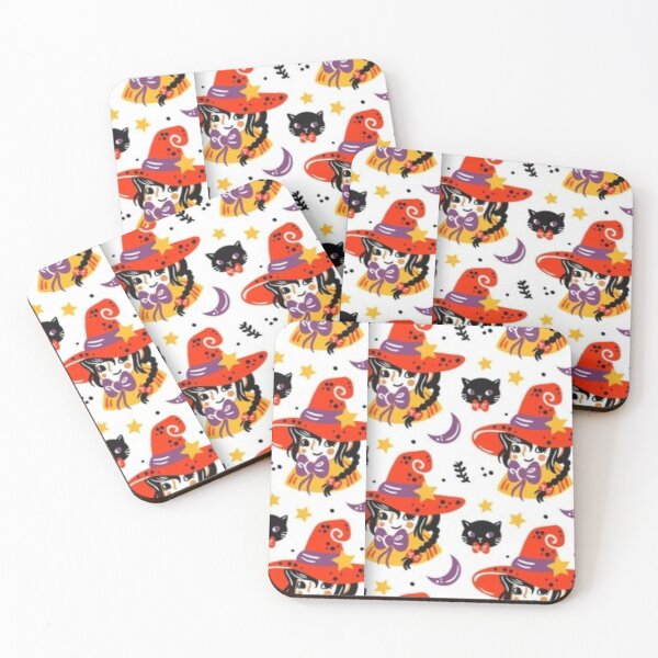 Item preview, White, Yellow, Black, Orange, purple, cute Halloween watercolor pattern, boo, witch, candy, bat, witch hat, pumpkin, latest Halloween bestselling, trending designed and sold by August-E.