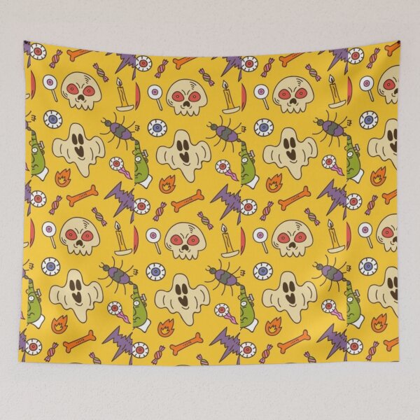 Item preview, Yellow, Orange, purple, cute Halloween watercolor pattern, boo, witch, candy, bat, witch hat, pumpkin, latest Halloween bestselling, trending designed and sold by August-E.