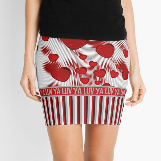 Luv Ya Glossy Candy Red Hearts Silver Swirl Mini Skirt