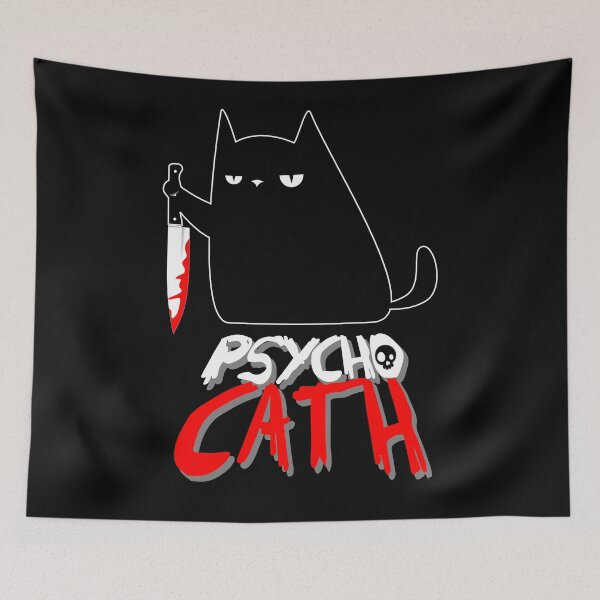 Item preview, psycho cat with knife - funny halloween cat lover shirt designed and sold by enigmatyc.