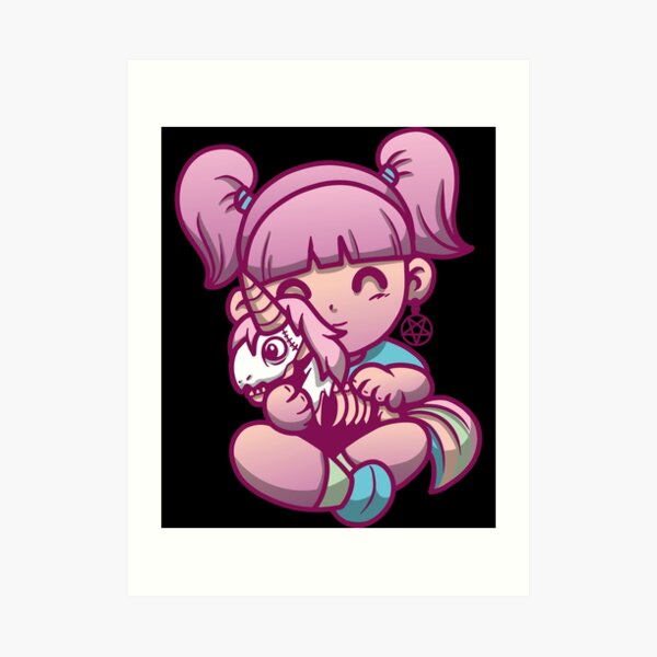 "Anime Aesthetic Pastel Goth Girl with Unicorn Gifts" Art Print by