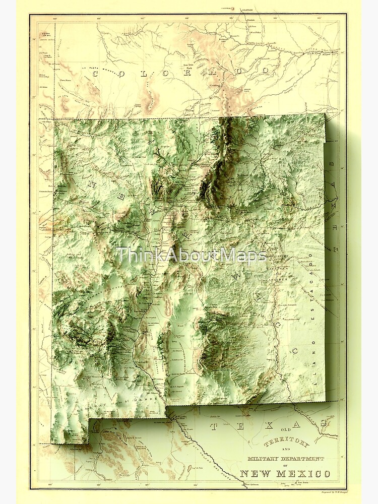 "1867 New Mexico Relief Map digitallyrendered" Poster for Sale by