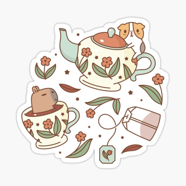 Item preview, Guinea pig and capybara Tea Party Pattern, Bubu and Moonch  designed and sold by Miri-Noristudio.