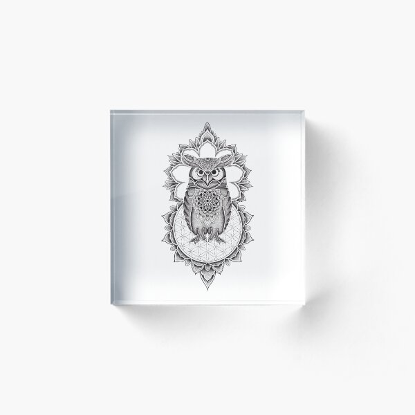 Owl mandala in pen and ink dotwork Acrylic Block